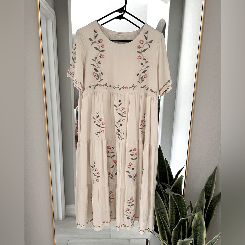 Embroidered Flowy Midi Dress